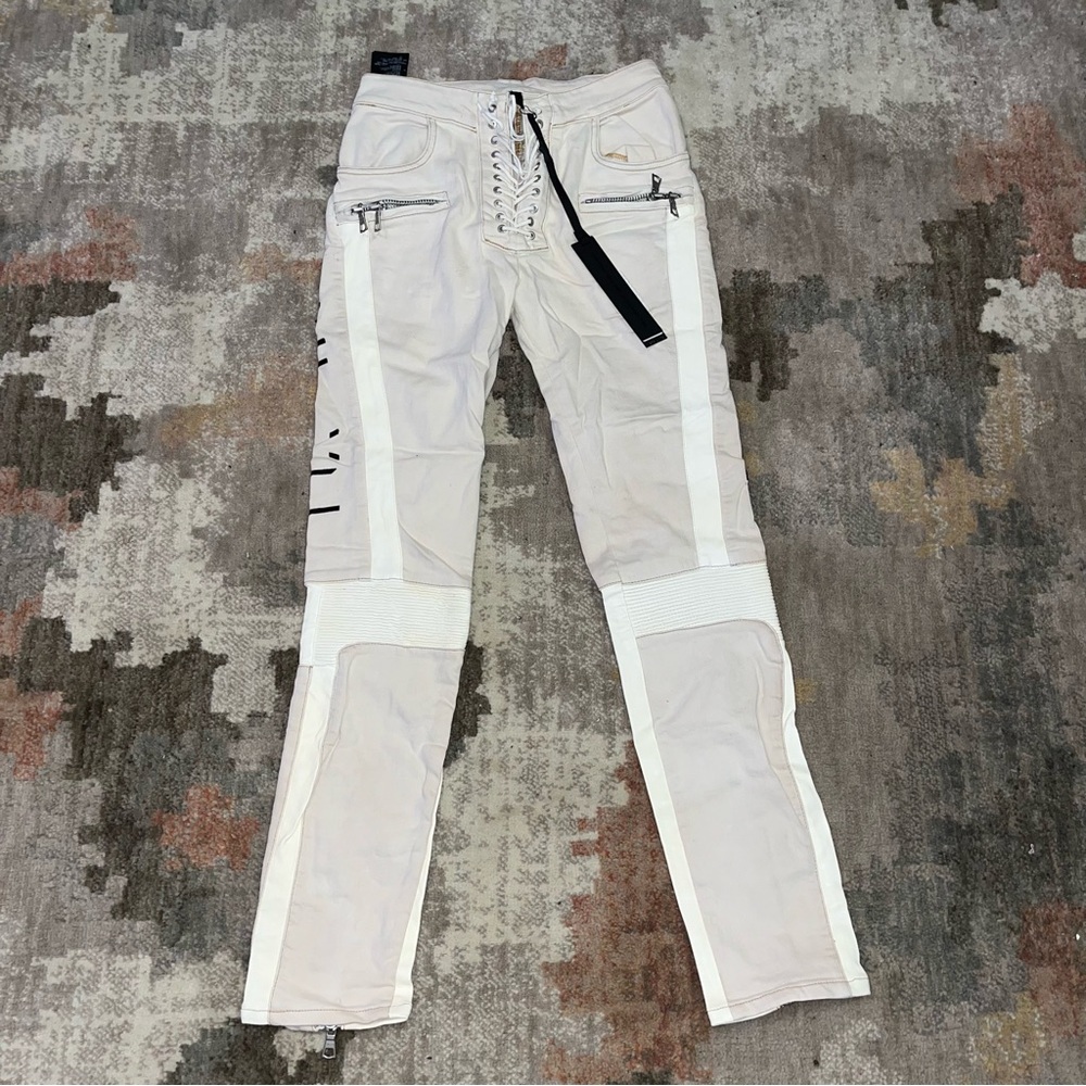 Taverniti Unravel Project Cream Beige Leather Denim Motorcycle Biker Corset jean